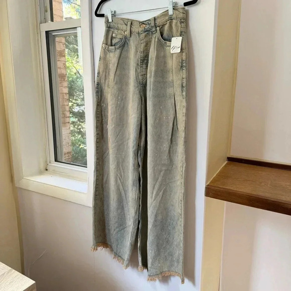 NWT Free People Old West Slouchy Jeans Wide Leg Denim We The Free Blue Tan 28 - Picture 7 of 17